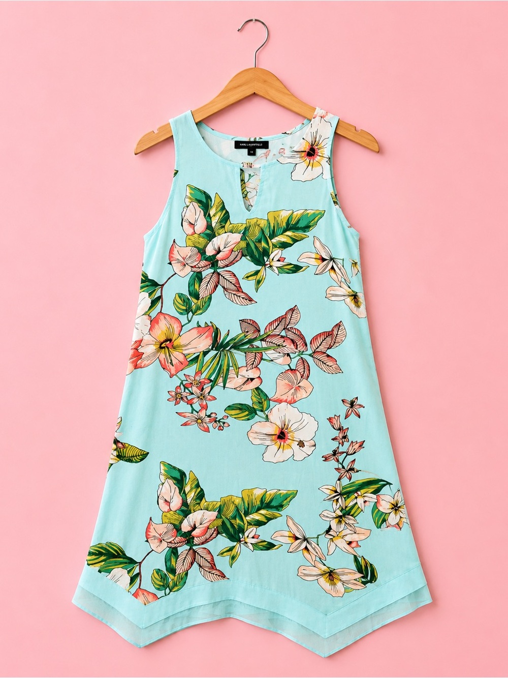 For Cynthia Aqua Floral Sleeveless Shift Dress